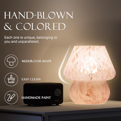 Dawnwake Mushroom Lamp Table Lamp for BedroomSmall Desk Bedside Lamps for Living RoomMushroom Decor Cute Mini Modern Mid Century Lamps for Night StandsAesthetic Home Living Room DecorBlush Pink - Image 3