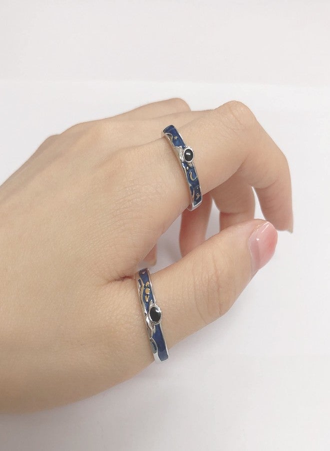 OIDIMS Cute Astronaut Couples Rings for Him and Her Matching Promise Engagement Wedding Blue Statement Open Band Sets Planet Star Moom Jewelry Gift for Valentine's Day Anniversary - Image 5