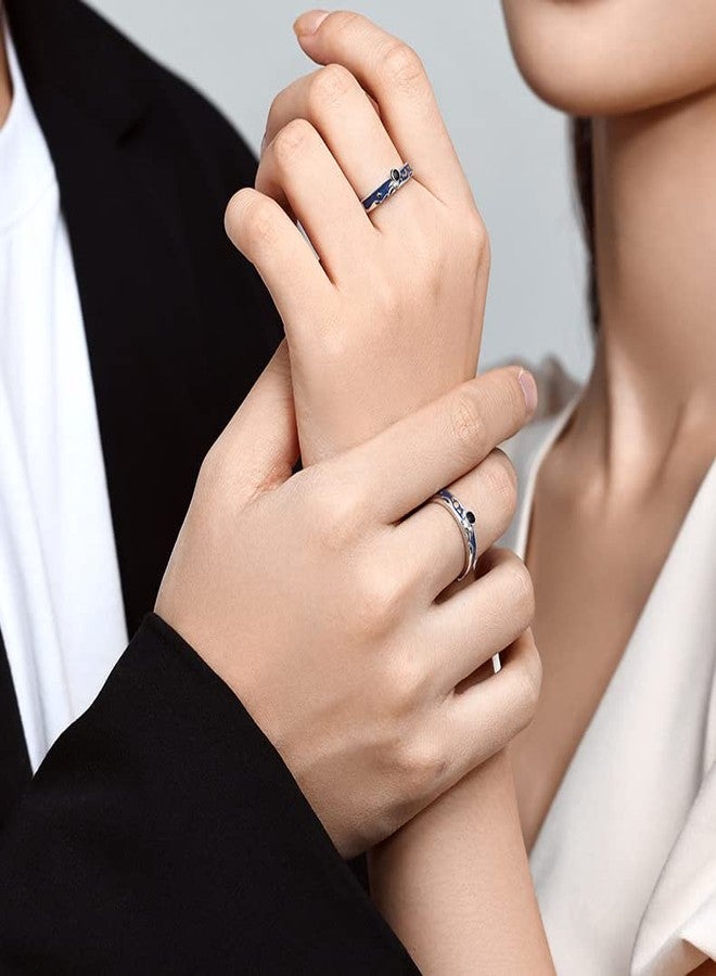 OIDIMS Cute Astronaut Couples Rings for Him and Her Matching Promise Engagement Wedding Blue Statement Open Band Sets Planet Star Moom Jewelry Gift for Valentine's Day Anniversary - Image 4