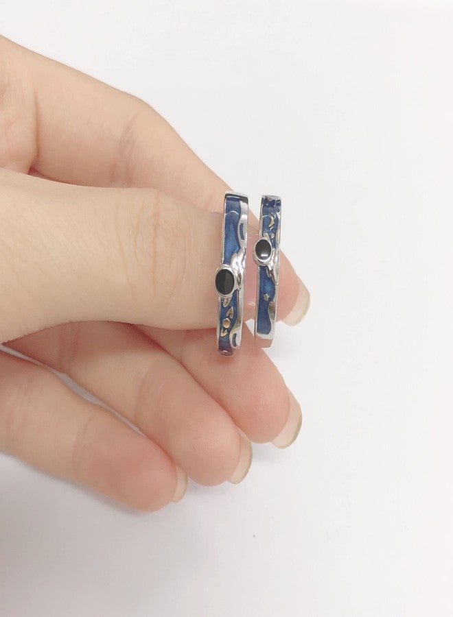 OIDIMS Cute Astronaut Couples Rings for Him and Her Matching Promise Engagement Wedding Blue Statement Open Band Sets Planet Star Moom Jewelry Gift for Valentine's Day Anniversary - Image 3