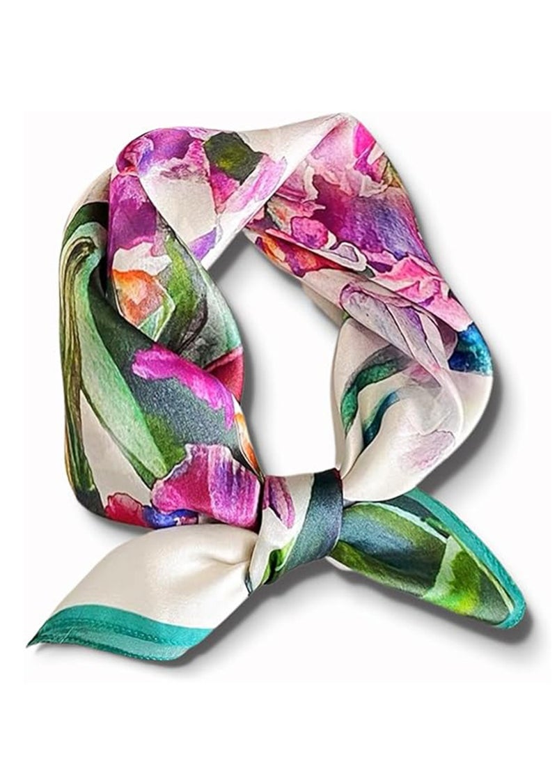 Neck Scarf, 100% Mulberry Silk Small Square Scarfs for Women, Silk Bandana, Square Silk Scarf for Women, Bag Handle Scarf 21"x21" - Image 1