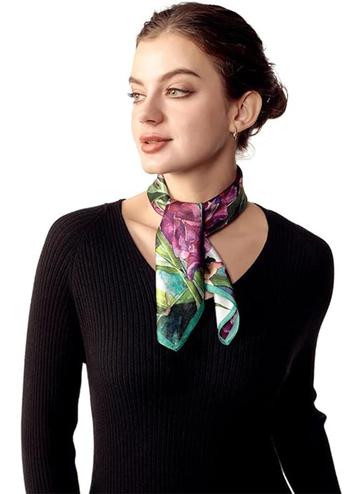 Neck Scarf, 100% Mulberry Silk Small Square Scarfs for Women, Silk Bandana, Square Silk Scarf for Women, Bag Handle Scarf 21"x21" - Image 4