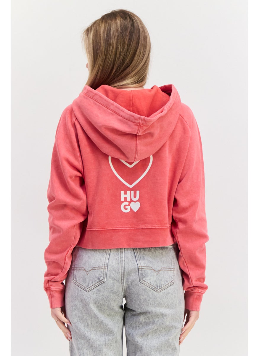 HUGO BOSS Women Hooded Graphic Print Sweatshirt, Red  - Image 3