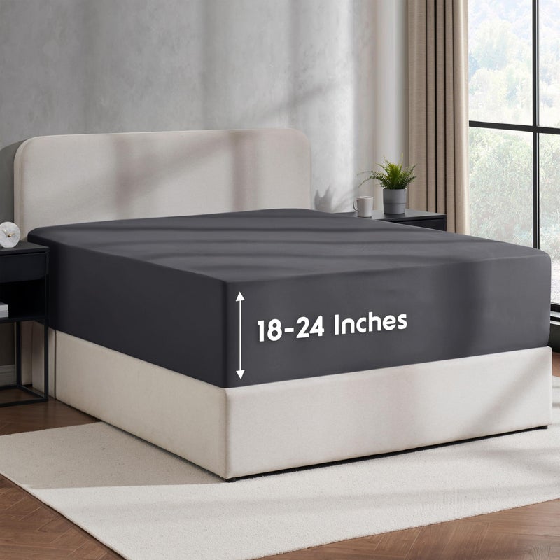 Nestl Dark Grey Extra Deep Pocket King Fitted Sheet Only, Hotel Luxury King Size Fitted Sheets Easily Fits 18 to 24 Inch Mattress, Super Soft, Wrinkle-Free, and Breathable Sheets with Corner Straps - Image 1