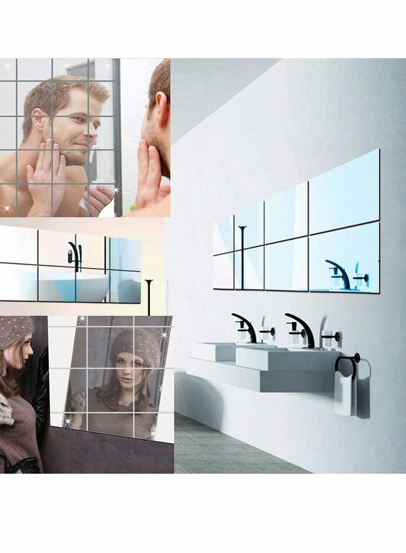 KASTWAVE 16 Pcs Acrylic Mirror Tiles Sheet Adhesive Wall Mirror Flexible Self Adhesive Non Glass Mirror for Bathroom, Bedroom Dresser Kitchen - Image 2