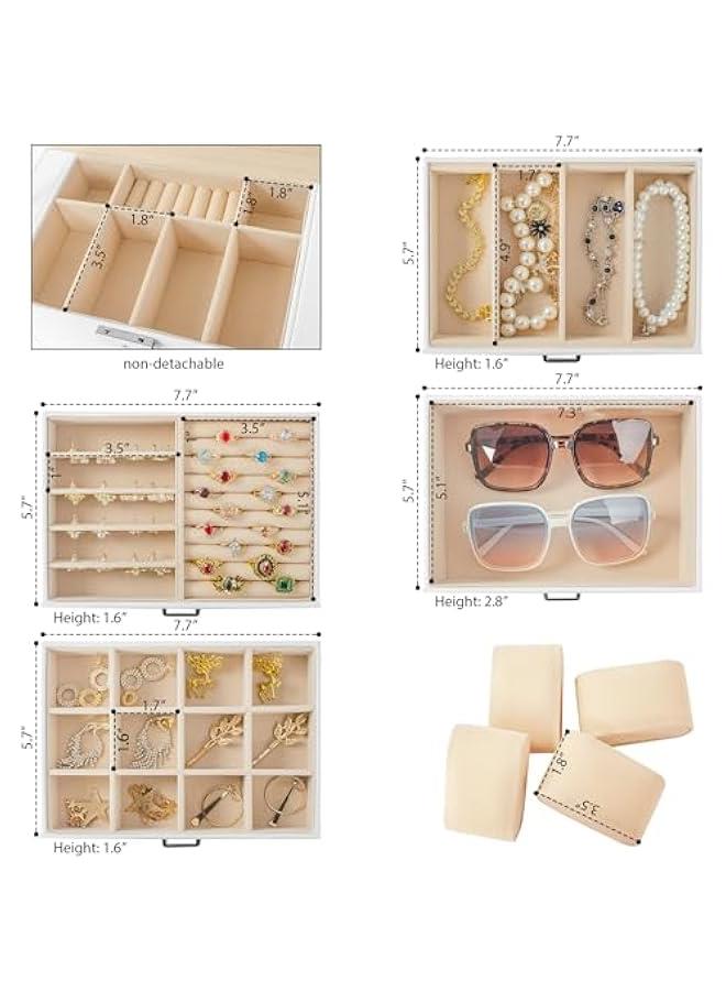 عربست اكوزلين صندوق مجوهرات من 5 طبقات من الجلد قابل للقفل مع 4 ادراج للنساء والفتيات للخواتم والقلائد والاقراط والاساور والساعات منظم مع مراة - Image 2