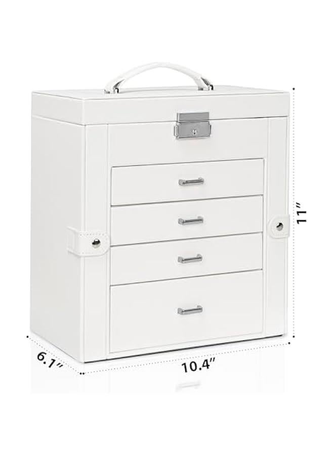 عربست اكوزلين صندوق مجوهرات من 5 طبقات من الجلد قابل للقفل مع 4 ادراج للنساء والفتيات للخواتم والقلائد والاقراط والاساور والساعات منظم مع مراة - Image 3