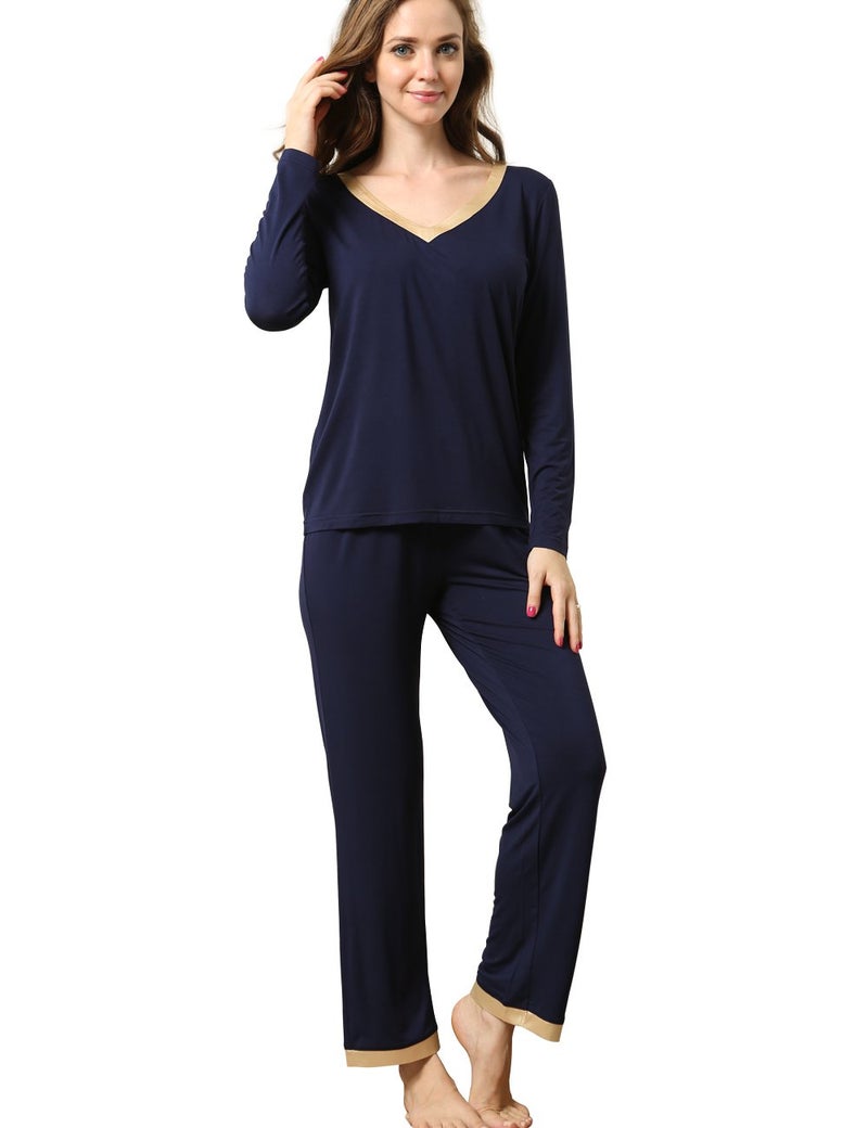 GYS Viscose from Bamboo Womens Pajama Sets Super Soft Long Sleeve Sleepwear Comfy Winter Pjs Sets S4X Navy Large