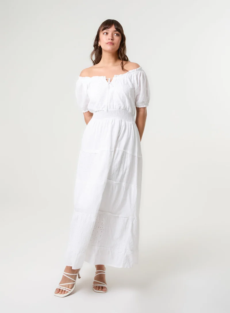 Blue Vanilla Milkmaid Broderie Tiered Maxi Dress