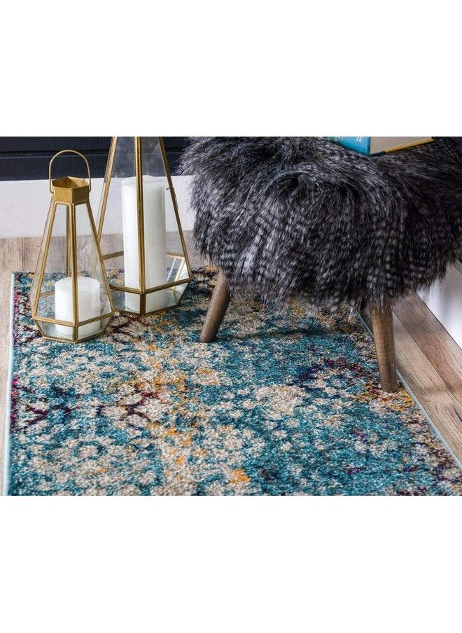 Unique Loom - Vita Collection Traditional Overdyed Saturated Floral Medallions Area Rug 2 Ft X 6 Ft 7 In Turquoise Ivory - Image 1