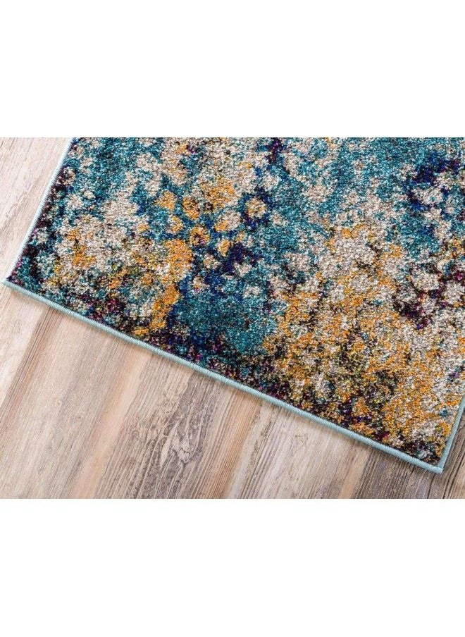 Unique Loom - Vita Collection Traditional Overdyed Saturated Floral Medallions Area Rug 2 Ft X 6 Ft 7 In Turquoise Ivory - Image 1