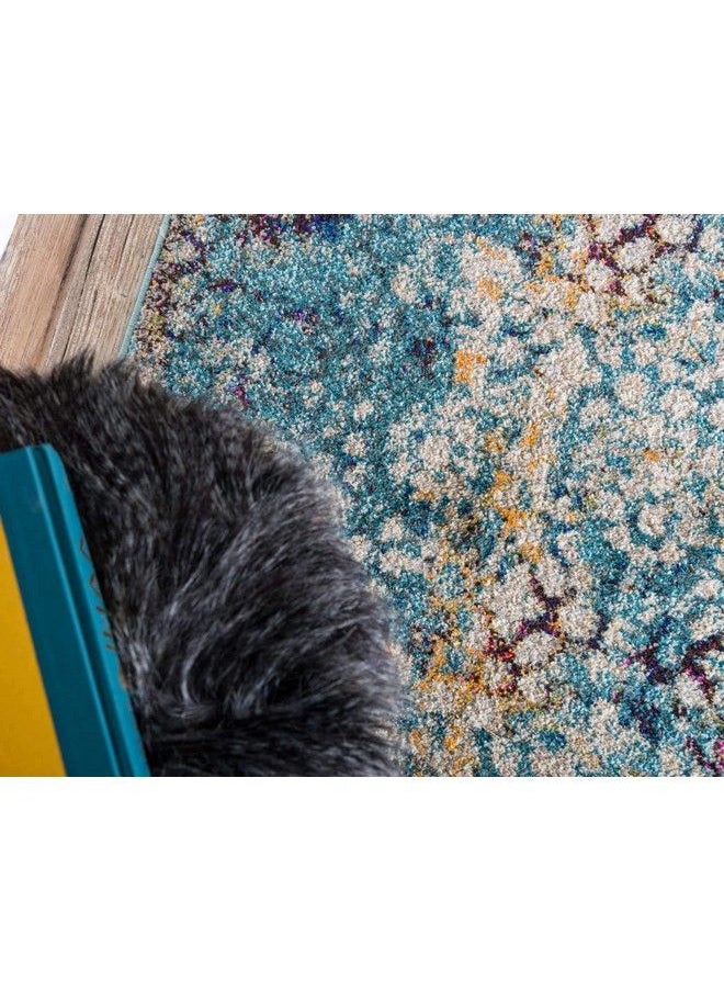 Unique Loom - Vita Collection Traditional Overdyed Saturated Floral Medallions Area Rug 2 Ft X 6 Ft 7 In Turquoise Ivory - Image 1