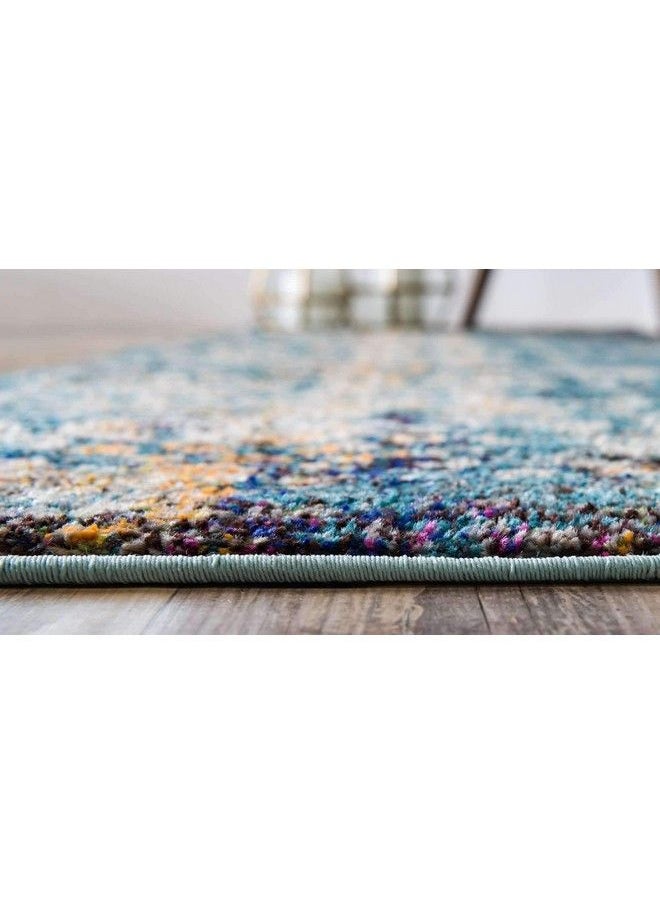 Unique Loom - Vita Collection Traditional Overdyed Saturated Floral Medallions Area Rug 2 Ft X 6 Ft 7 In Turquoise Ivory - Image 1