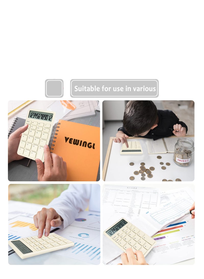 Excefore Mini Portable Calculator, Hold with one Hand, 5.4 * 3.3inStandard Calculator 12 Digit with Large LCD Display, Suitable for Office, School, Home & Business Use (Beige) - Image 5