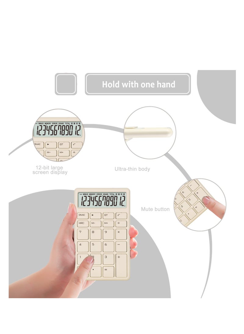 Excefore Mini Portable Calculator, Hold with one Hand, 5.4 * 3.3inStandard Calculator 12 Digit with Large LCD Display, Suitable for Office, School, Home & Business Use (Beige) - Image 2
