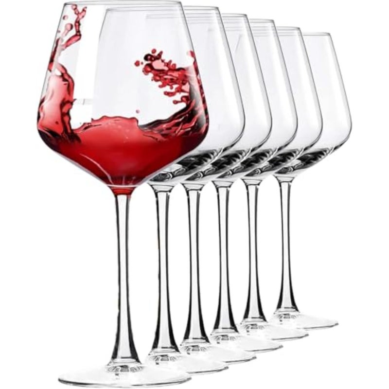 Hand Blown Red Wine Glasses Set of 6 23 oz Burgundy Wine Glasses With Long Stem Large Premium Crystal Wine Glass Unique Gift for Wedding, Anniversary, Mothers Day Clear - Image 1