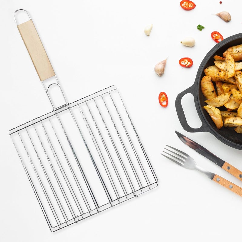 Oblivion Kitchen square roaster barbecue grill with wooden handle and silicone spatula and pastry brush set for cake mixing baking grilling roasting and oiling perfect combo for home and outdoor use - Image 3
