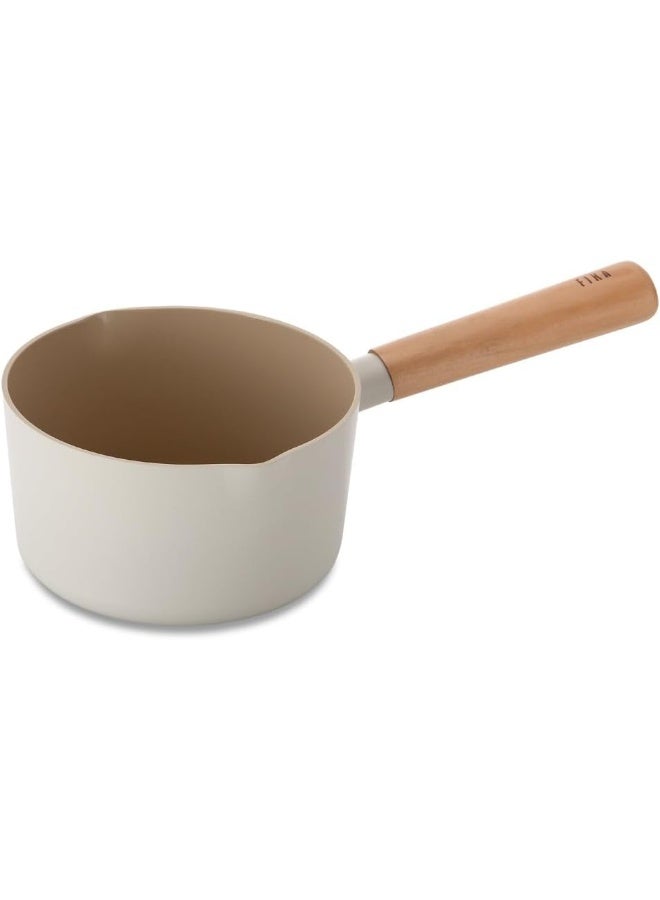 Neoflam Fika Milk Pan For Stovetops And Induction Wood Handle And Glass Lid Made In Korea 15 Cm 1.4L Cream White Cream White - Image 3