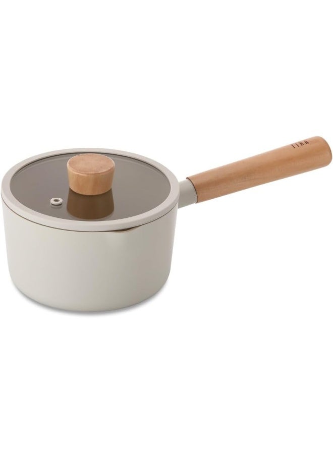 Neoflam Fika Milk Pan For Stovetops And Induction Wood Handle And Glass Lid Made In Korea 15 Cm 1.4L Cream White Cream White - Image 1