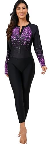 ALLTOKE Womens Full Body Rash Guard with Built in Bra Long Sleeve One Piece Swimsuit Upf50 Zip Front Bathing Suit Black Starry Sky M - Image 1