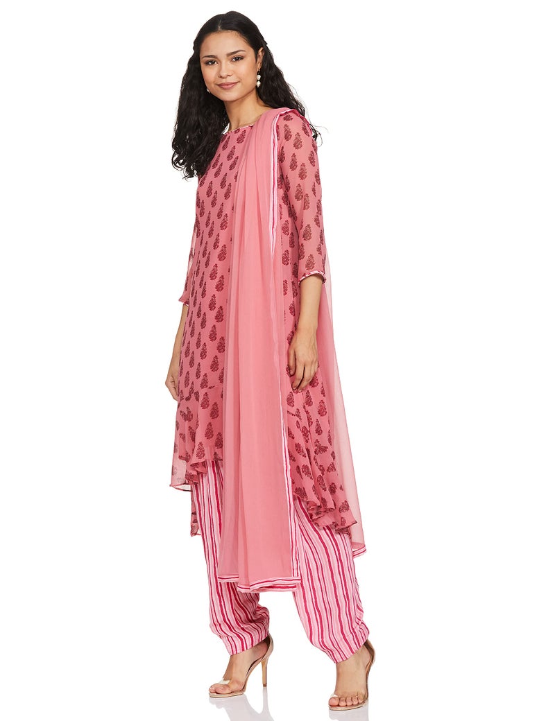 BIBA WOMEN PRINTED RELAXED SALWAR KURTA DUPATTA(SKDJAIPUR D7706_PINK_36) - Image 2