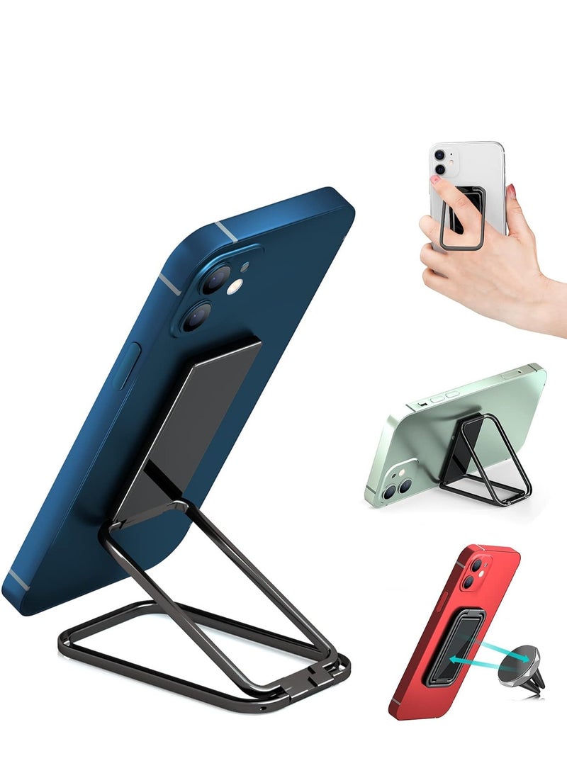 KASTWAVE Finger Grip Phone Holder Magnetic Phone Grip Holder Stand Finger Kickstand, Tablet Stands, Ultra-Thin 360° Rotation Phones Back Grip Foldable For Hand/Bed Universal Magnetic Car Mount – Metal Black - Image 1