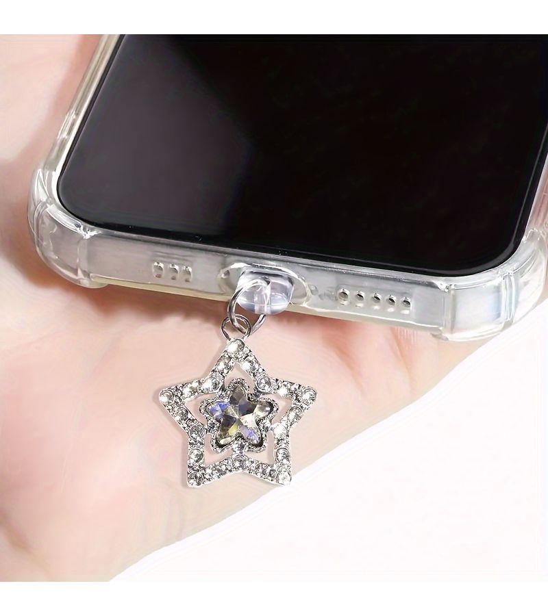 Phone Dust Plug With Blue Hollow Rhinestone Star Pendant For Android - Image 3