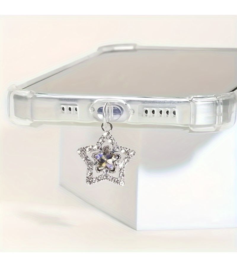Phone Dust Plug With Blue Hollow Rhinestone Star Pendant For Android - Image 1