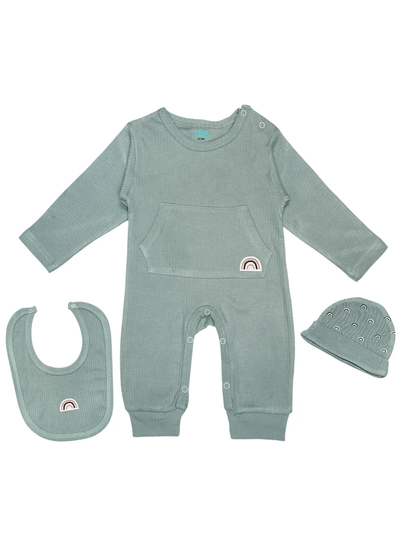 Babies Basic Babies Basic Ribbed Cotton Set with Sleepsuit/Romper, Cap and Bib