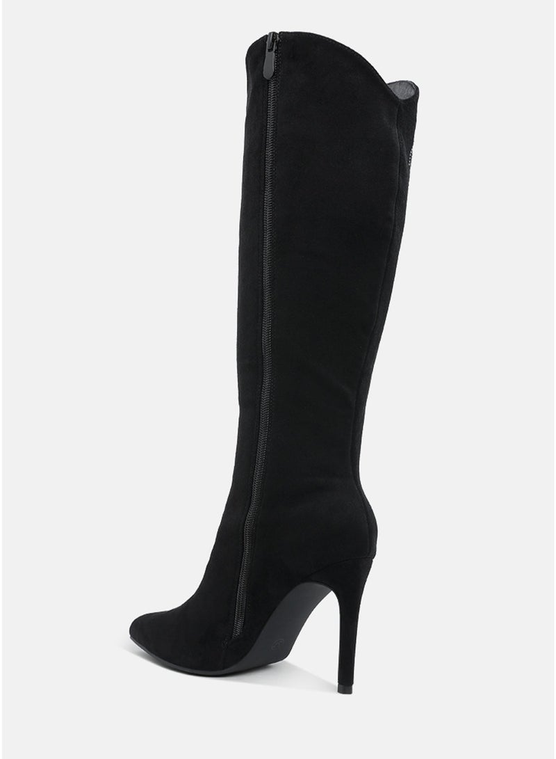 London Rag Rhinestone Patterned Calf Boots in Black - Image 3