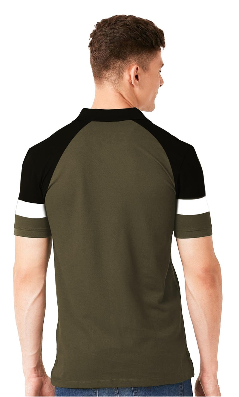LEOTUDE Cotton Blend Regular Fit Polo Men'sT-Shirt (P67_Blak_Gry_P_Olive_S) - Image 3