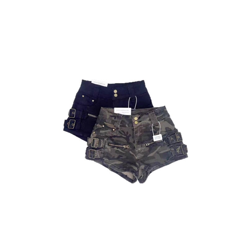 Women's High-Waist Camo Cargo Denim Shorts - Image 1