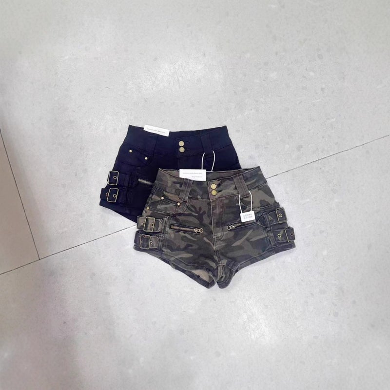 Women's High-Waist Camo Cargo Denim Shorts - Image 2