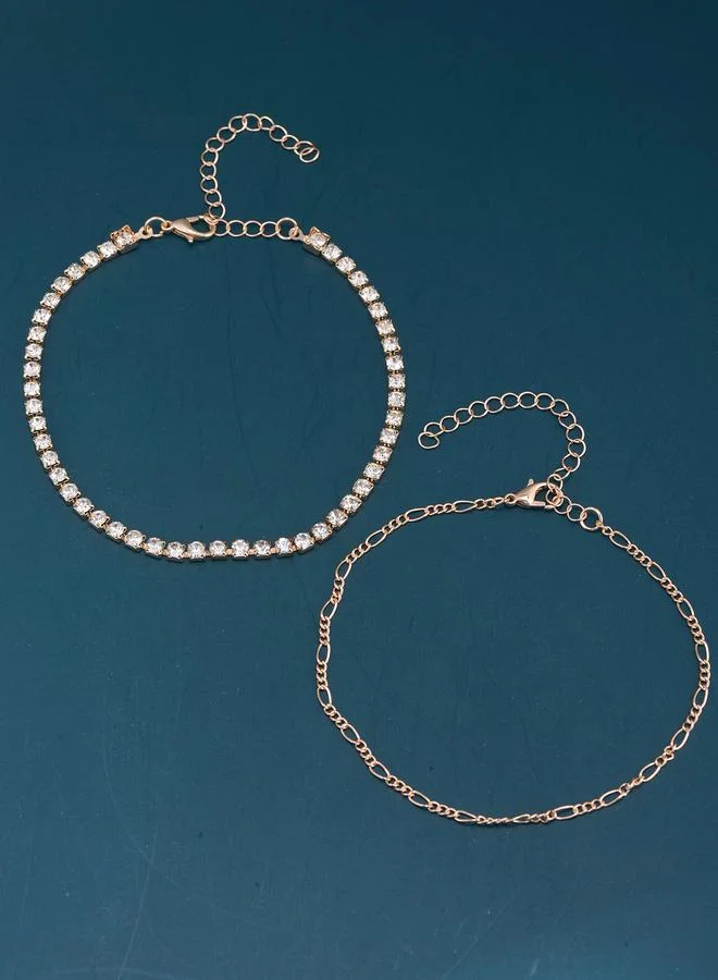 Take Two  Set of 2 - Embellished Chain Anklet for Women | Best Price UAE