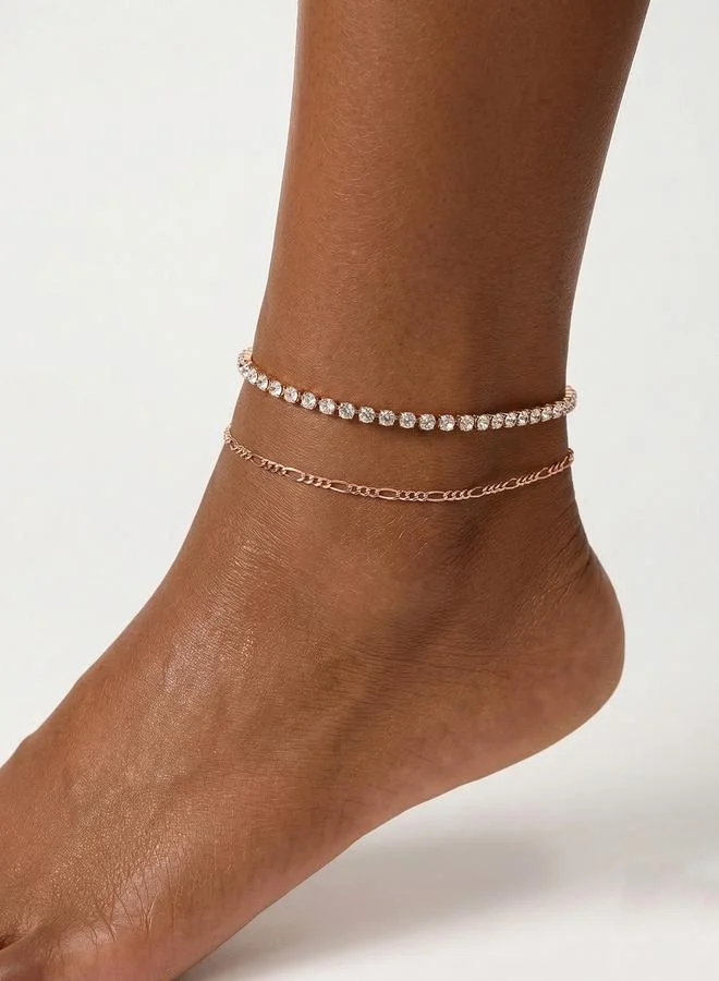 Take Two Set of 2 - Embellished Chain Anklet