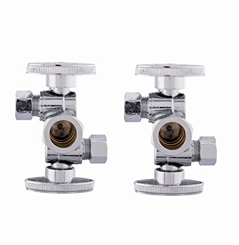 EFIELD (Pack of 2) EFIELD 1/4 Turn Dual Compression Outlet Angle Stop Valve with 2 Shut Off Valve/Handles, 1/2" NOM (5/8" OD) x (3/8 inch x 3/8 inch) Chrome,(VALVE134-2PCS) - Image 1