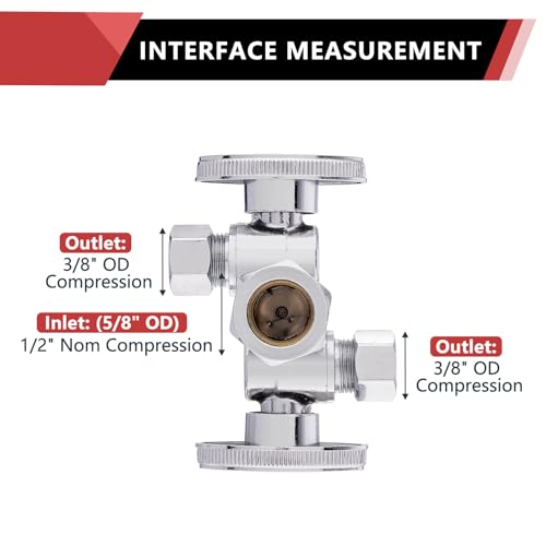 EFIELD (Pack of 2) EFIELD 1/4 Turn Dual Compression Outlet Angle Stop Valve with 2 Shut Off Valve/Handles, 1/2" NOM (5/8" OD) x (3/8 inch x 3/8 inch) Chrome,(VALVE134-2PCS) - Image 2