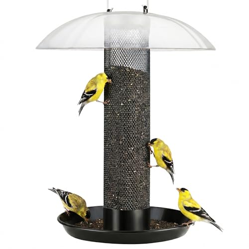 Kingsyard Finch Bird Feeder for Outdoors Hanging Metal Mesh Tube Bird Feeders for Thistle Nyjer Seed Large Removable Tray Rainproof Dome 25 lbs Seed Capacity Black - Image 1