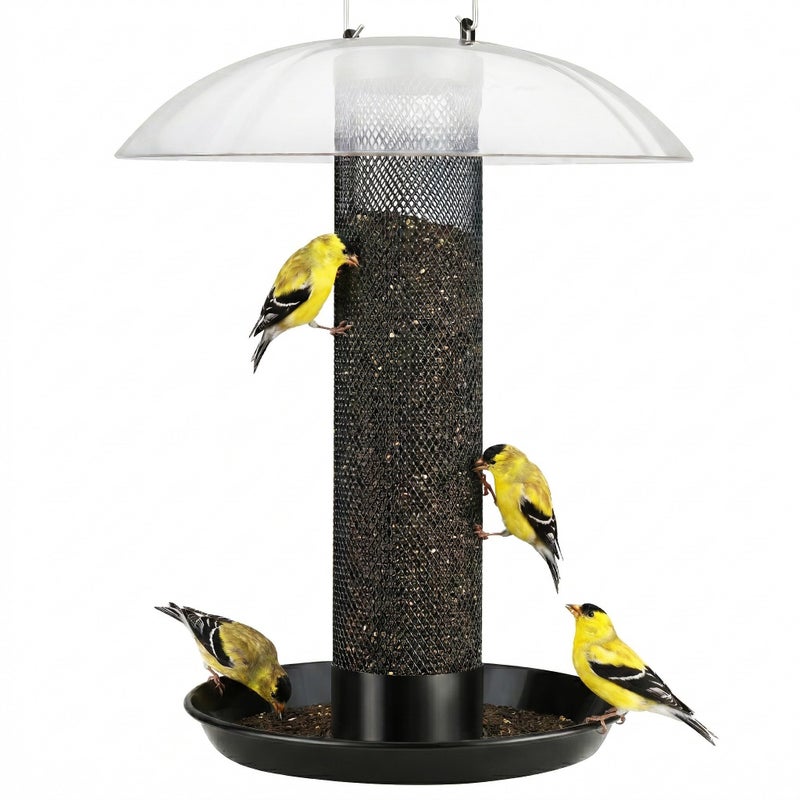 Kingsyard Finch Bird Feeder for Outdoors Hanging Metal Mesh Tube Bird Feeders for Thistle Nyjer Seed Large Removable Tray Rainproof Dome 25 lbs Seed Capacity Black - Image 2