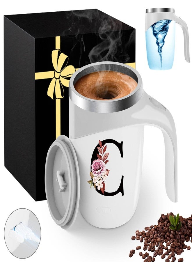 MNZZ Initial Magnetic Stirring Coffee Mug Stainless Travel Cup Stainless Steel Leackproof Cup Camping Taza Cafe Regalos Cumpleaños Navidad Para Mujer Mama Abuela Mi Novia Maestra 14 Febrero San Valentín,C - Image 1