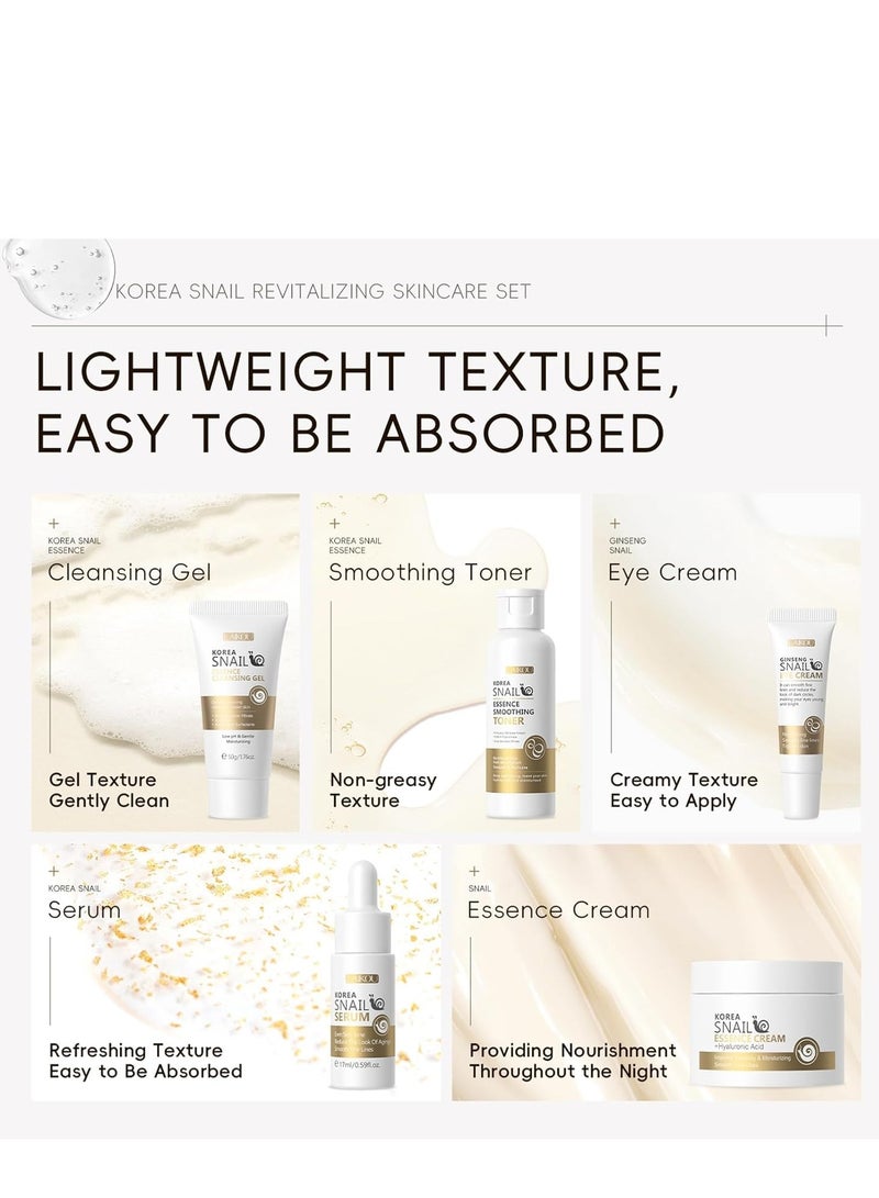 لايكو مجموعة العناية بالبشرة الكورية بخلاصة الحلزون - مجموعة متكاملة للعناية بالبشرة تحتوي على منظف، تونر، سيروم، كريم للعين، وكريم للوجه، مجموعة للسيدات والفتيات لترطيب البشرة (5 قطع) - Image 4