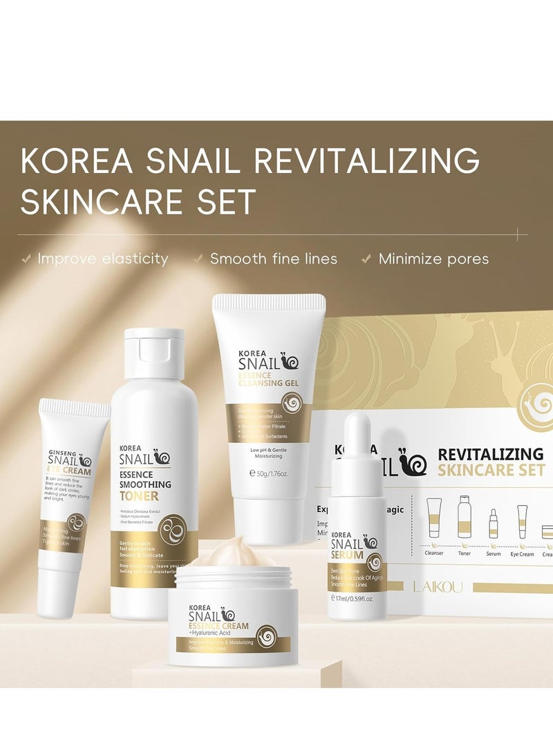 لايكو مجموعة العناية بالبشرة الكورية بخلاصة الحلزون - مجموعة متكاملة للعناية بالبشرة تحتوي على منظف، تونر، سيروم، كريم للعين، وكريم للوجه، مجموعة للسيدات والفتيات لترطيب البشرة (5 قطع) - Image 5