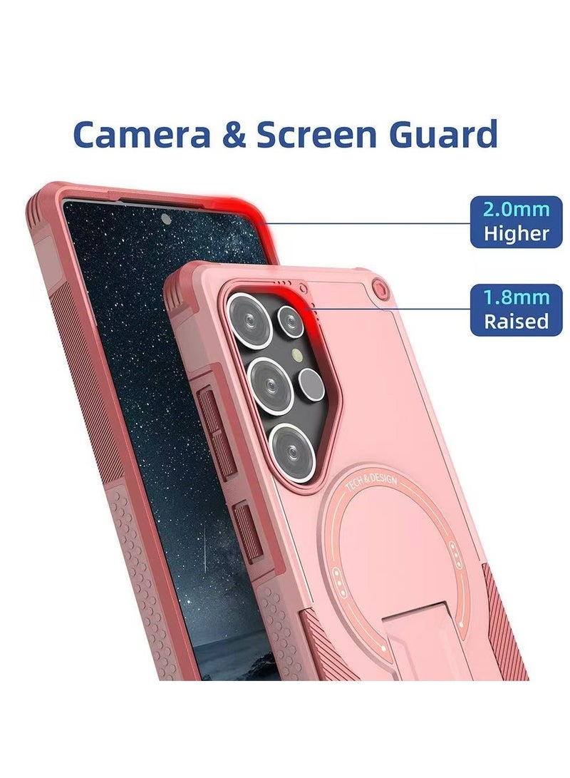 ICARLUS For Samsung Galaxy S25 Ultra with Kickstand Compatible with MagSafe Dual Laye Drop Proof Phone Case Stand Pink - Image 4