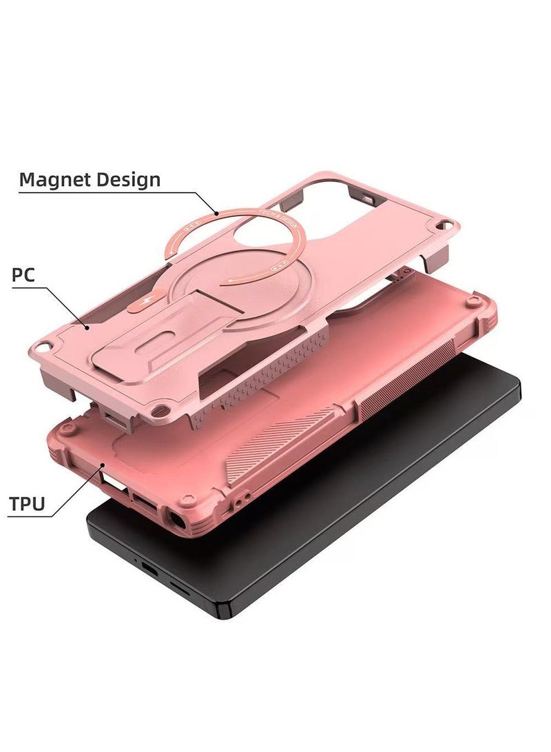 ICARLUS For Samsung Galaxy S25 Ultra with Kickstand Compatible with MagSafe Dual Laye Drop Proof Phone Case Stand Pink - Image 5