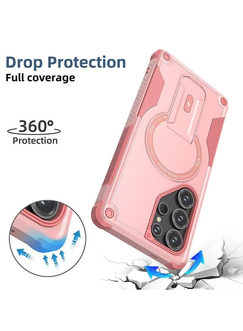 ICARLUS For Samsung Galaxy S25 Ultra with Kickstand Compatible with MagSafe Dual Laye Drop Proof Phone Case Stand Pink - Image 2