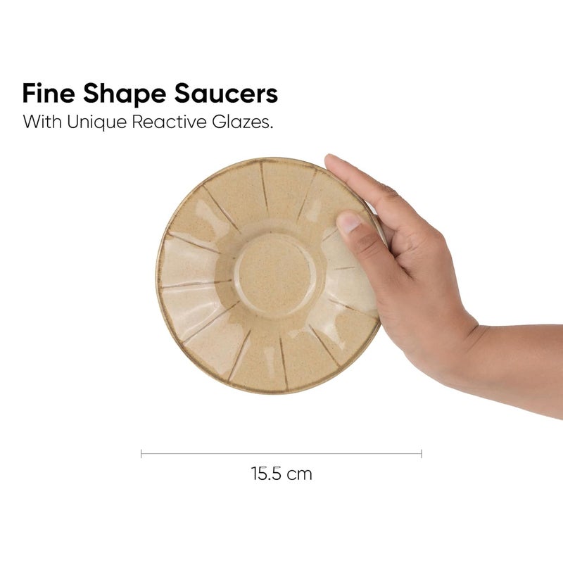 Shay Ceramic Cup and Saucer Set of 6 Beige Reactive 180ml Cup Saucer Set 6 Cups and 6 Saucers Glossy Finish Tea Set Ceramic Tea Cup and Saucer Set Line Cups Saucers Beige Reactive - Image 3