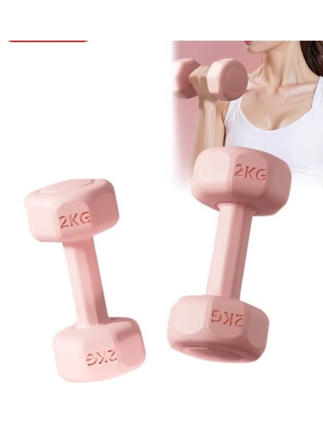 2 Pcs Pink Fitness Dumbbells with Anti-Slip Handles, Washable Lightweight Hand Weights for Men & Women, Ideal for Home Gym, Exercise, Weightlifting & Yoga