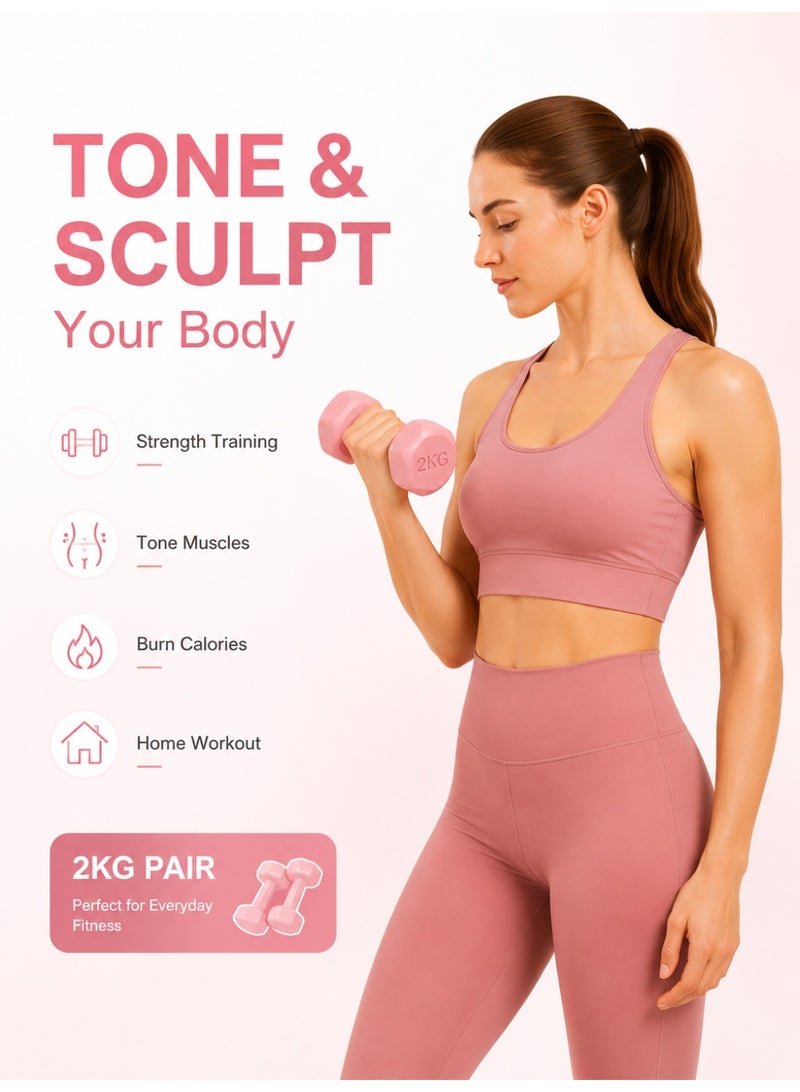 Hirospace Pink Neoprene Dumbbells for Women & Men, Anti-Slip Hex Hand Weights Pair, Soft Grip, Anti-Roll Design for Home Gym, Yoga, Pilates & Strength Training - Image 2