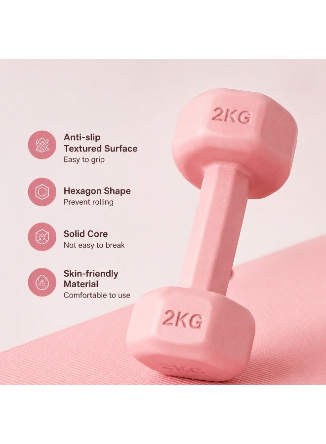 Hirospace Pink Neoprene Dumbbells for Women & Men, Anti-Slip Hex Hand Weights Pair, Soft Grip, Anti-Roll Design for Home Gym, Yoga, Pilates & Strength Training - Image 3