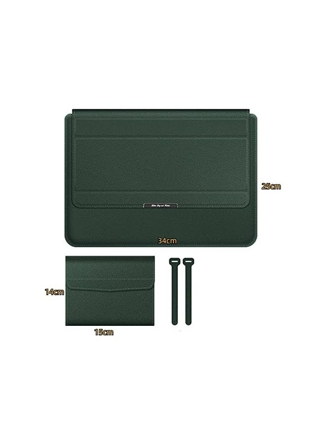 erorex Laptop Sleeve + Stand Compatible with 13-14 inch Notebook, Hcosmy Waterproof PU Leather Sleeve Bag Computer Protective Carrying Case with Support Frame (Green) - Image 2